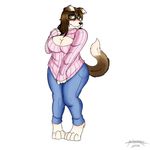  2015 anthro blush border_collie breasts canine clothed clothing collie dog eyewear female fur glasses green_eyes looking_at_viewer mammal masamaki shy simple_background 