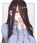  brown_hair c.cu hair_over_one_eye long_hair looking_at_viewer original ribbed_sweater solo sweater 