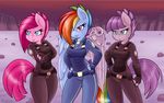 2015 ambris anthro anthrofied blue_eyes blue_fur clothing crossed_arms cybernetics cyborg earth_pony equine feathered_wings feathers female fingerless_gloves friendship_is_magic frown fur gloves grey_fur group hair hair_over_eye hand_on_hip horse machine mammal maud_pie_(mlp) mechanical_wings multicolored_hair my_little_pony outside pegasus pink_eyes pink_fur pink_hair pinkie_pie_(mlp) pony purple_hair rainbow_dash_(mlp) rainbow_hair scar wings 