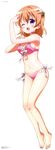  ;d absurdres armpits bangs barefoot bikini blush bow bow_bikini breasts cleavage eyebrows_visible_through_hair feet flower frilled_bikini frills from_side gochuumon_wa_usagi_desu_ka? groin hair_between_eyes hair_flower hair_ornament hairclip hand_on_own_arm hands_up happy highres hoto_cocoa incredibly_absurdres itou_masako leaf leaf_hair_ornament legs_together long_image looking_at_viewer medium_breasts megami nail_polish navel official_art one_eye_closed open_mouth orange_hair parted_bangs pink_bikini pink_nails purple_eyes scan short_hair sideboob simple_background smile solo swimsuit tall_image toenail_polish white_background white_bow 