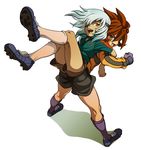  bad_id bad_pixiv_id blue_eyes blue_hair brown_hair carrying eyepatch full_body genda_koujirou gloves inazuma_eleven inazuma_eleven_(series) long_hair male_focus miman_(ramblecat) multiple_boys open_mouth orange_eyes sakuma_jirou smile 