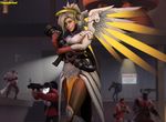  2016 3d_(artwork) armor blizzard blue_eyes bodysuit breasts cgi clothing crossover digital_media_(artwork) female generalthunderbat gloves hair human looking_at_viewer mammal medic medic_(team_fortress_2) mercy not_furry overwatch pinup pose skinsuit smile source_filmmaker suit team_fortress_2 tight_clothing valve video_games weapon wings 