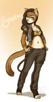  anthro clothed clothing ear_piercing eyebrow_piercing facial_piercing feline female half-closed_eyes invalid_tag jewelry kittydee lip_piercing looking_at_viewer mammal navel necklace nose_piercing piercing simple_background smile solo standing teeth 