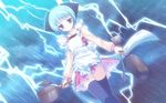  apron black_skirt frying_pan game_cg lightning prism_magical school_uniform skirt solo storm tanihara_natsuki wachi_yuri 