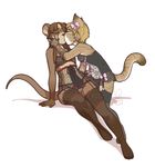  anthro arm_warmers bra clothed clothing duo eyes_closed feline female female/female garter kissing kittydee lingerie mammal mouse panties rodent simple_background underwear white_background 