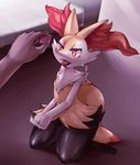  2016 anthro anthrofied bed braixen breasts digitigrade disembodied_hand female human inside kneeling mammal nintendo pok&eacute;mon red_eyes shiron_(artist) small_breasts tongue tongue_out video_games wide_hips 