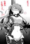  arms_behind_back beatrix_(granblue_fantasy) blush breasts c.r. granblue_fantasy large_breasts long_hair monochrome navel restrained solo spoken_blush twintails 