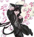  animal_costume animal_ears animal_hood animal_print auge_(akd) bangs black_hair blunt_bangs cat_costume cat_ears cat_hood cat_print cat_tail cat_teaser clenched_hand cosplay fake_animal_ears fake_tail fingernails highres hood kanoe_yuuko kigurumi long_fingernails long_hair paw_pose paw_print red_eyes solo tail tasogare_otome_x_amnesia translation_request 