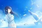  bird black_hair closed_eyes hair_rings lilya long_hair nagi_no_asukara seagull shiodome_miuna side_ponytail solo 