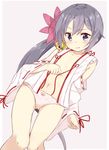  akebono_(kantai_collection) bell blush bow bow_panties crotch_seam flower hair_bell hair_flower hair_ornament japanese_clothes jingle_bell kantai_collection kengorou_saemon_ii_sei lace lace-trimmed_panties long_hair navel no_bra no_pants open_clothes open_shirt panties pink_panties ponytail purple_hair ribbon-trimmed_sleeves ribbon_trim shirt side_ponytail solo underwear wavy_mouth 