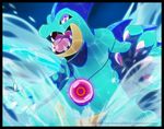  absurd_res ambiguous_gender anthro black_border blue_theme border claws cool_colors digital_media_(artwork) fangs feraligatr hi_res looking_at_viewer nintendo open_mouth orb pok&eacute;mon segamastergirl sharp_claws shiny_pok&eacute;mon smile teeth tongue video_games 
