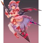  ass bad_id bad_pixiv_id ballet_slippers bat_wings dress full_body g.haruka gloves gradient gradient_background hat hat_ribbon leg_ribbon mob_cap open_mouth panties pantyshot pink_dress pointy_ears puffy_sleeves purple_hair red_eyes remilia_scarlet ribbon sash short_hair short_sleeves single_thighhigh solo spear_the_gungnir thighhighs touhou underwear white_gloves white_legwear white_panties wings wrist_cuffs 