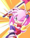  amy_rose anthro black_nose clothing dress female footwear gloves green_eyes hair hammer headband hedgehog karckade legwear mammal one_eye_closed pink_hair short_hair signature smile solo sonic_(series) sonic_boom tools video_games wink 