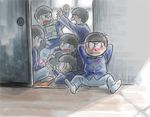  angry arms_behind_head black_hair blood blood_on_face brothers brown_hair child fighting handheld_game_console injury kumagai_haito lying male_focus matching_outfit matsuno_choromatsu matsuno_ichimatsu matsuno_juushimatsu matsuno_karamatsu matsuno_osomatsu matsuno_todomatsu multiple_boys nosebleed oldschool on_stomach osomatsu-kun playing_games sextuplet_(osomatsu-kun) sextuplets siblings sitting window 