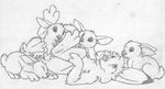  anatomically_correct anthro anthro_on_feral balls bestiality buckteeth erection eyes_closed feral greyscale group jake_cottontail lagomorph legs_up looking_up lying male male/male mammal mizzyam monochrome nude on_back pencil_(artwork) penis pushing rabbit sheath side_view size_difference tapering_penis teeth traditional_media_(artwork) 
