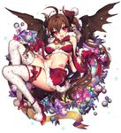  :d ahoge beatrice_(soccer_spirits) bell breasts brown_hair christmas_ornaments dragon_girl dragon_horns dragon_wings fang full_body gift gloves hat high_heels horns long_hair looking_at_viewer medium_breasts midriff navel official_art open_mouth pika_(kai9464) purple_eyes red_gloves ribbon santa_hat simple_background skirt smile snowflakes soccer_spirits solo thighhighs very_long_hair white_background white_legwear wings 