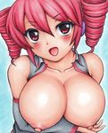  breasts kasane_teto large_breasts looking_at_viewer marker_(medium) nipples red_hair solo traditional_media utau yoshipo 