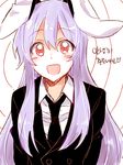  :d @_@ alternate_costume animal_ears bunny_ears business_suit double-breasted formal hypnosis korean long_hair mind_control necktie open_mouth purple_hair red_eyes reisen_udongein_inaba six_(fnrptal1010) smile solo spiral suit touhou translated 