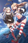  amatsukaze_(kantai_collection) blonde_hair blue_eyes brown_eyes dress gloves hairband highres kantai_collection long_hair multiple_girls open_mouth sailor_dress shimakaze_(kantai_collection) silver_hair skirt smile two_side_up zenn 