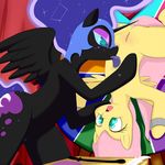  &lt;3 &lt;3_eyes 2016 duo equine female female/female feral fluttershy_(mlp) friendship_is_magic horn licking mammal my_little_pony nightmare_moon_(mlp) pegasus pussy saurian_(artist) smile tongue tongue_out winged_unicorn wings 