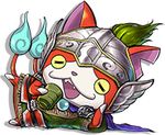  blue_fire cat closed_eyes cosplay cup fang fire helmet jibanyan liu_bei liu_bei_(cosplay) lowres lying multiple_tails no_humans notched_ear official_art on_side open_mouth sangokushi solo tail tail-tip_fire transparent_background two_tails youkai youkai_sangokushi youkai_watch yunomi 