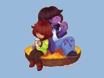  2018 4_fingers animated anthro beverage boots chalk clothed clothing coffee_cup deltarune digital_media_(artwork) duo female footwear hair human jacket jeans kris_(deltarune) loop male mammal mizdee pants pixel_(artwork) reptile scalie simple_background smile susie_(deltarune) teeth torn_clothing torn_jeans torn_pants video_games white_shirt 