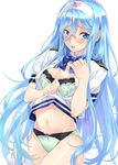  aoki_hagane_no_arpeggio aqua_eyes aqua_hair bespectacled bow bow_panties bra breasts cleavage crotch_seam frilled_bra frills glasses green_bra green_panties hair_between_eyes hairband hand_on_own_chest highres jpeg_artifacts lifted_by_self long_hair medium_breasts mole mole_under_mouth nagayori open_clothes open_mouth open_shirt panties shirt shirt_lift simple_background skirt skirt_pull solo takao_(aoki_hagane_no_arpeggio) underwear very_long_hair white_background 