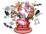  apron bat bat_wings baton_(instrument) beamed_eighth_notes blonde_hair blue_bow blue_hair bow braid cello collared_shirt crescent dress flandre_scarlet frilled_skirt frills green_eyes hair_bow hat hat_ribbon hong_meiling instrument izayoi_sakuya long_hair long_sleeves lowres maid_headdress manaten mob_cap multiple_girls music musical_note open_mouth patchouli_knowledge pink_dress pixel_art playing_instrument puffy_short_sleeves puffy_sleeves purple_hair quarter_note red_bow red_eyes red_hair red_ribbon remilia_scarlet ribbon sheet_music shirt shoes short_hair short_sleeves silver_hair skirt smile socks star touhou transparent_background twin_braids violin wide_sleeves wings 