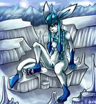  2016 anthro areola breasts digital_media_(artwork) eeveelution female fur glaceon nintendo nipples nude pok&eacute;mon pussy smile solo spreading verdilacs video_games 