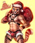 abs bulge cheetah cheetahpaws christmas clothing feline holidays male mammal nipples pecs underwear 