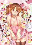  :o apron apron_pull bad_id bad_pixiv_id bare_shoulders between_breasts biscuit blueberry blush bow bowl breasts brown_eyes brown_hair brown_legwear cake cherry chocolate cleavage collarbone cookie cream cutting_board dutch_angle failure food food_between_breasts food_on_body food_on_shoulders fruit head_tilt heart heart_necklace highres idolmaster idolmaster_cinderella_girls indoors jewelry kiwifruit ladle large_breasts lemon looking_at_viewer miniskirt muffin necklace off_shoulder pendant pink_skirt plaid plaid_skirt red_bow red_ribbon ribbon short_hair skirt slice_of_cake solo standing striped sweater sweets tears thighhighs tools totoki_airi two_side_up vertical_stripes wavy_mouth yuruto zettai_ryouiki 