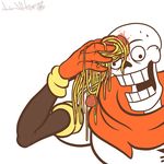  bone clothing food gloves male papyrus_(undertale) pasta scarf skeleton solo spaghetti sweat undertale video_games wonderwaffles_(artist) 