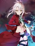  cape fate/kaleid_liner_prisma_illya fate_(series) illyasviel_von_einzbern kanshou_&amp;_bakuya long_hair midriff navel short_shorts shorts solo tsuedzu waist_cape white_hair yellow_eyes 