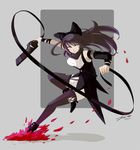  artist_name black_hair blake_belladonna bow hair_bow legwear_under_shorts long_hair pantyhose pantyhose_under_shorts rwby shorts solo weapon yellow_eyes yurax-mae 