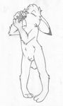  anthro balls cub digitigrade drinking eyes_closed front_view glass greyscale jake_cottontail lagomorph male mammal mizzyam monochrome nude open_mouth pencil_(artwork) rabbit sheath solo standing traditional_media_(artwork) young 