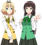  alternate_costume blonde_hair blue_eyes brown_hair cp9a gochuumon_wa_usagi_desu_ka? green_eyes kirima_sharo kyoto_animation long_hair multiple_girls parody rabbit_house_uniform short_hair style_parody ujimatsu_chiya 