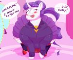  2016 blush clothed clothing dialogue english_text equine eyeshadow female feral friendship_is_magic hair horn inside looking_at_viewer makeup mammal my_little_pony obese open_mouth overweight purple_hair rarity_(mlp) sirmasterdufel skirt solo text unicorn 