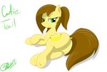  2015 brown_hair butt cutie_mark cutie_tail earth_pony equine fan_character female feral fluffy_ears green_eyes hair half-closed_eyes hi_res horse inner_ear_fluff looking_back mammal my_little_pony pony ponytail signature simple_background solo underhoof wan1357 white_background 
