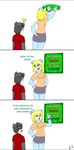  anthro blonde_hair canine cat comic dog feline female fur grey_fur hair humor male mammal mcfly0crash panel short_hair 