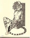  2005 breasts dreadlocks feline female fur looking_at_viewer mammal monochrome terrie_smith tiger 