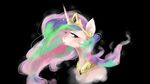  2013 black_background crown dreampaw equine female feral friendship_is_magic fur hair hi_res horn mammal multicolored_hair my_little_pony princess_celestia_(mlp) purple_eyes simple_background solo white_fur winged_unicorn wings 