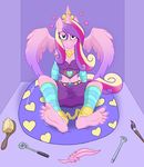  &lt;3 2016 anthro anthrofied arm_warmers bedroom_eyes blush breasts brush caroo cleavage clothed clothing cuffs_(disambiguation) equine feathers female friendship_is_magic half-closed_eyes horn jewelry leg_warmers legwear looking_at_viewer mammal my_little_pony necklace pillow princess_cadance_(mlp) purple_eyes ring seductive shackles winged_unicorn wings 