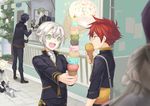  :d aizen_kunitoshi akashi_kuniyuki bandaid bandaid_on_nose black_hair blurry cash_register closed_eyes depth_of_field food gokotai gokotai's_tigers green_eyes green_hair hotarumaru ice_cream ice_cream_cone ima-no-tsurugi male_focus multiple_boys open_mouth red_hair smile soul_(tamashii) sparkle tiger too_many too_many_scoops touken_ranbu uguisumaru white_hair white_tiger yellow_eyes 