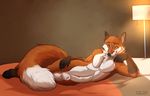  2016 balls bed bedroom canine flynx-flink fox lying male mammal nude on_side orange_eyes sheath solo 