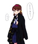  bad_id bad_twitter_id bangs blue_skirt borrowed_garments brown_eyes brown_hair clothes_around_waist clothes_grab cowboy_shot hairband jacket_around_waist jacket_on_shoulders looking_at_viewer low_twintails neckerchief osomatsu-kun osomatsu-san parted_lips school_uniform serafuku short_twintails simple_background skirt solo speech_bubble standing too_many twintails uriyou white_background white_neckwear younger yowai_totoko 