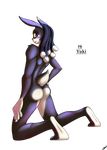  alpha_channel anthro butt coszcatl dreadlocks english_text invalid_tag kneeling lagomorph looking_at_viewer looking_back male mammal nude rabbit simple_background smile solo text transparent_background 