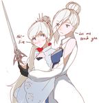  blue_eyes blush embarrassed english multiple_girls myrtenaster rwby siblings silver_eyes simple_background sisters sketch sword vic weapon weiss_schnee white_background white_hair winter_schnee 