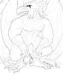 anthro armadyl avian beak bird claws crouching deity digitigrade feathers looking_at_viewer male monochrome muscular nude penis runescape solo tail_feathers talons tapering_penis velrizoth video_games wings 