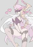  adjusting_clothes blonde_hair garter_straps garters hand_on_hip hat heart high_heels league_of_legends leg_up long_hair md5_mismatch navel simple_background solo syndra thighhighs underwear vambraces very_long_hair waero 