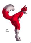  alpha_channel anthro butt canine collar coszcatl ear_piercing english_text fox invalid_tag looking_at_viewer looking_back male mammal nude piercing simple_background smile solo standing text transparent_background 